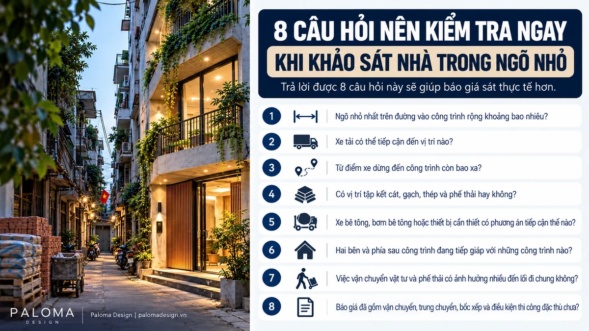 8 câu hỏi cần kiểm tra khi khảo sát xây nhà trong ngõ nhỏ
